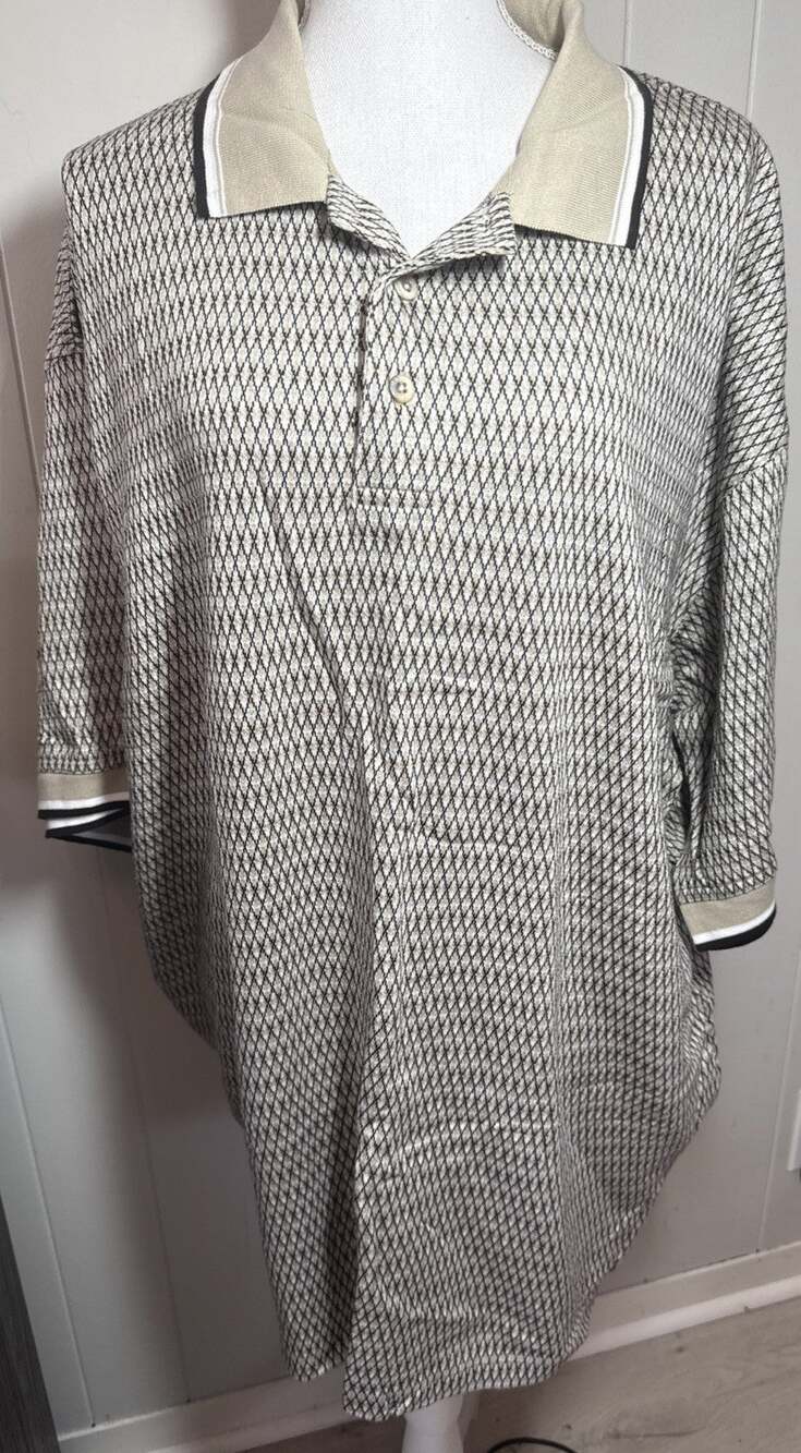 Vintage Greg Norman Polo Shirt Men 2XL Gray brown Geometric Short Sleeve Golf RR